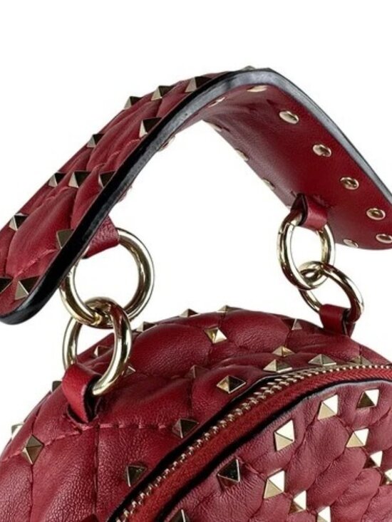 Auth Valentino Garavani Rockstud Backpack Red/Gold Leather/Metal - z9017 main image 12